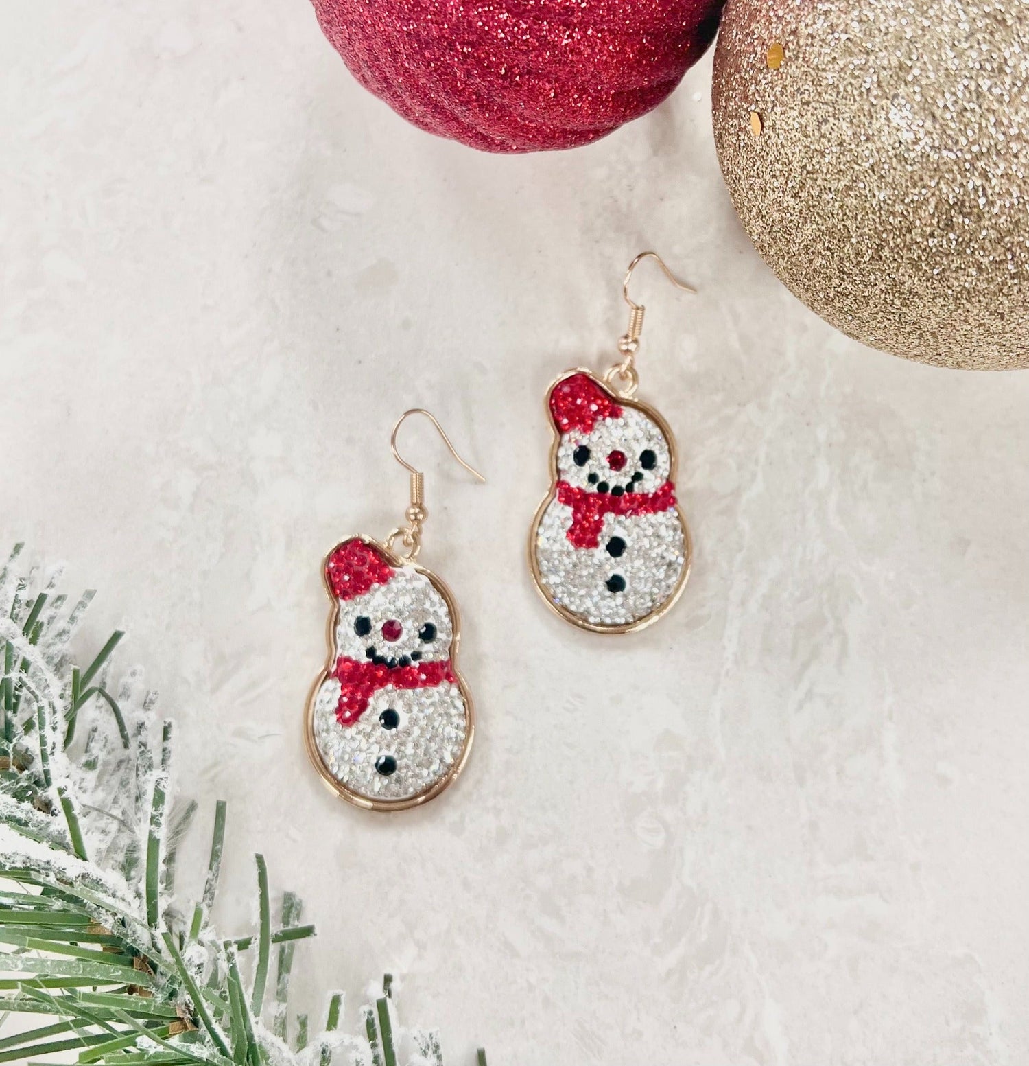 Sparkling Statement Glitter Snowman White One Size Earrings by Grace &amp; Emma | Fleurcouture