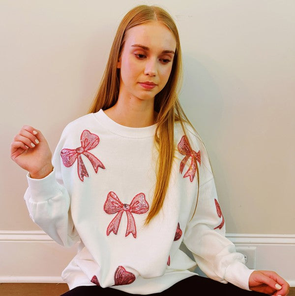 Sparkly Bow Patch Sweatshirt White S by Ellison and Young | Fleurcouture