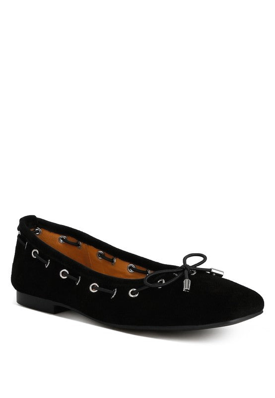 Sparrow Micro Suede Bow Ballerinas Black US-5 / UK-3 / EU-36 by Rag Company | Fleurcouture