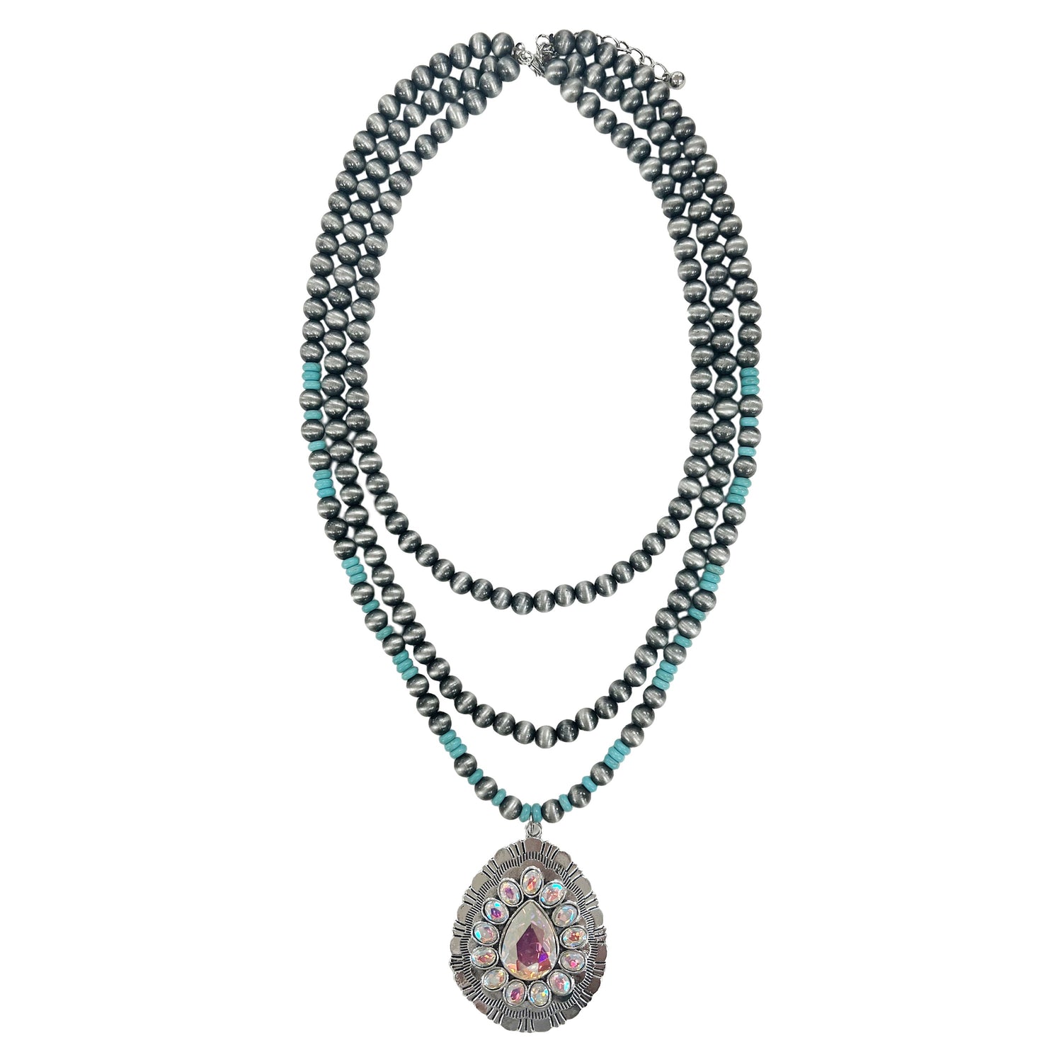 Special Treatment Silver and Turquoise Layered Necklace Silver Turquoise One Size Necklace by Grace &amp; Emma | Fleurcouture