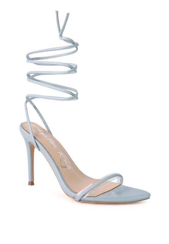 SPHYNX HIGH HEEL LACE UP SANDALS Baby Blue 5 by Rag Company | Fleurcouture