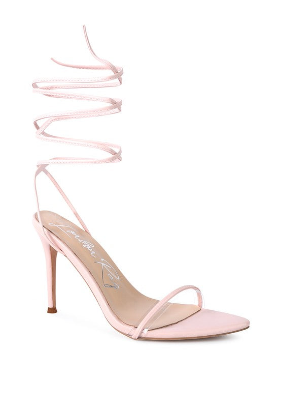 SPHYNX HIGH HEEL LACE UP SANDALS Pink 7 by Rag Company | Fleurcouture