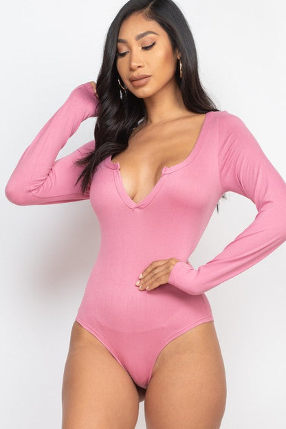 Split Neck Solid bodycon sexy Bodysuit Polignac S by Capella | Fleurcouture