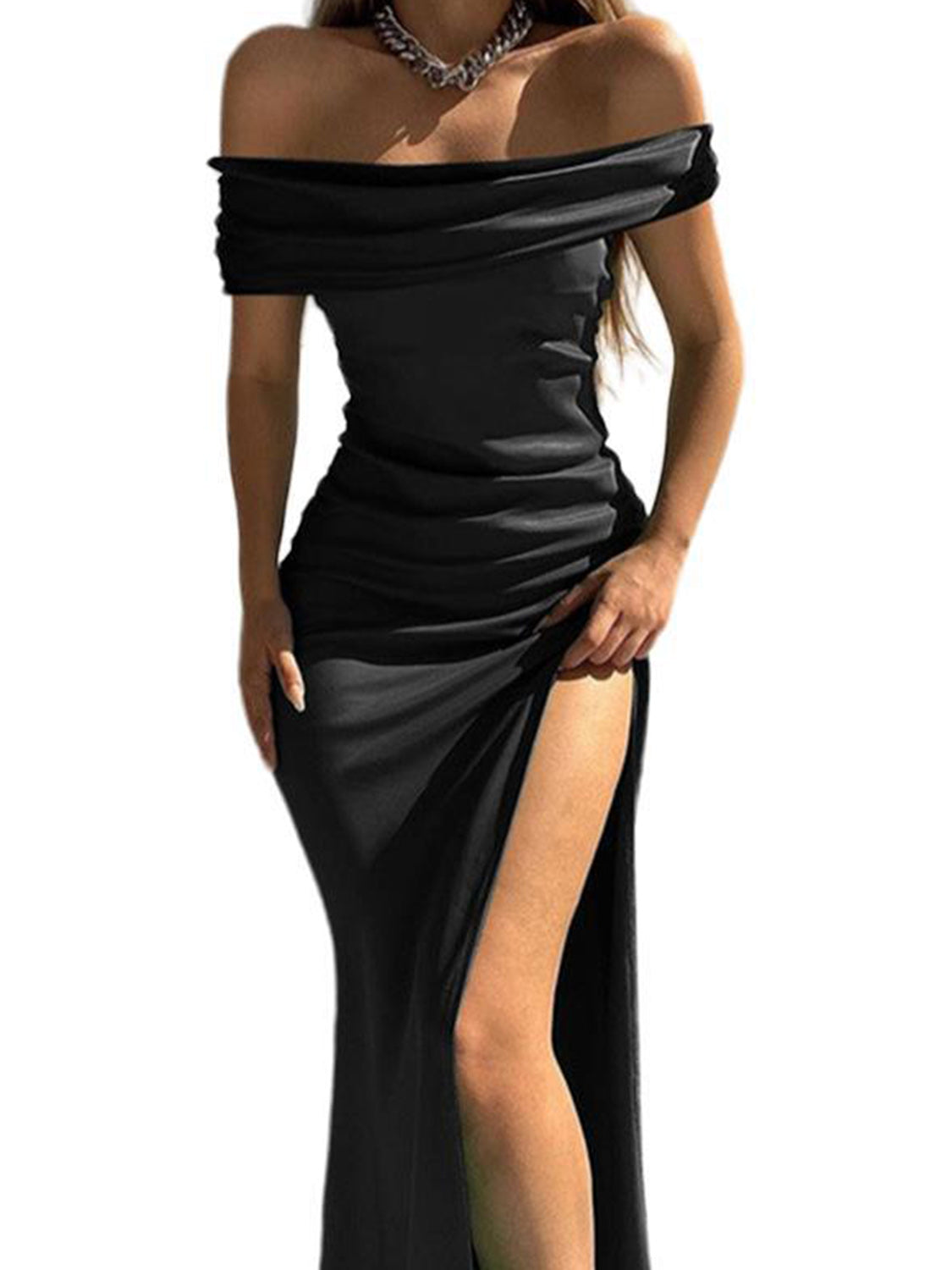 Split Ruched Off-Shoulder Dress Women&