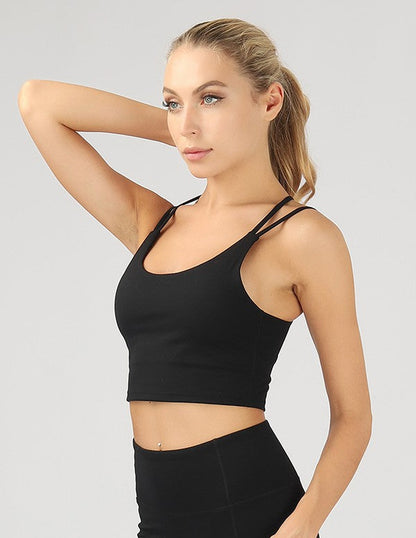 Split Shoulder Strap Crop Top Black S by OTOS Active | Fleurcouture