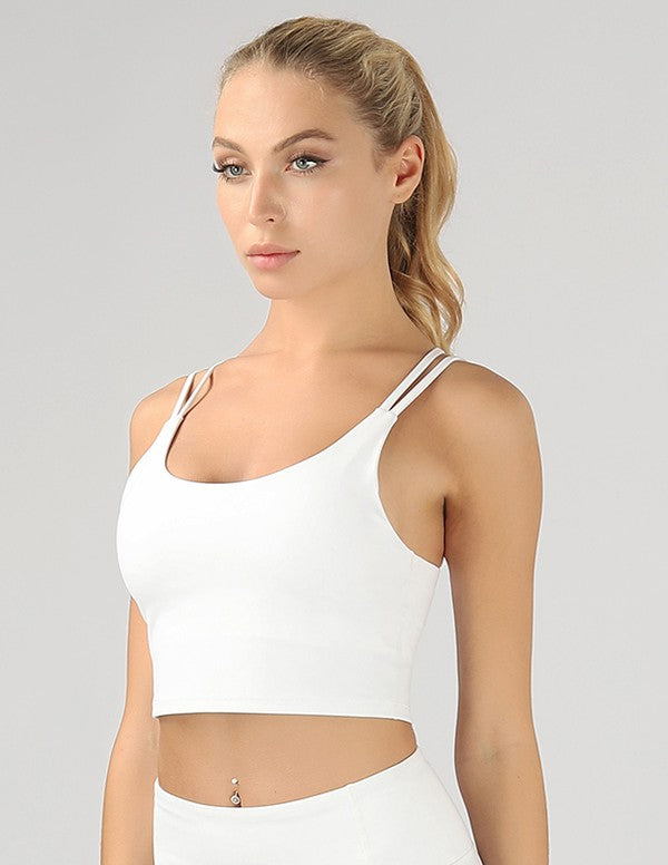 Split Shoulder Strap Crop Top White S by OTOS Active | Fleurcouture