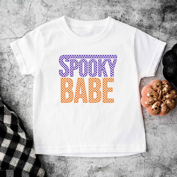 Spooky Babe Checkered Toddler Graphic Tee White 2T by The Juniper Shop | Fleurcouture