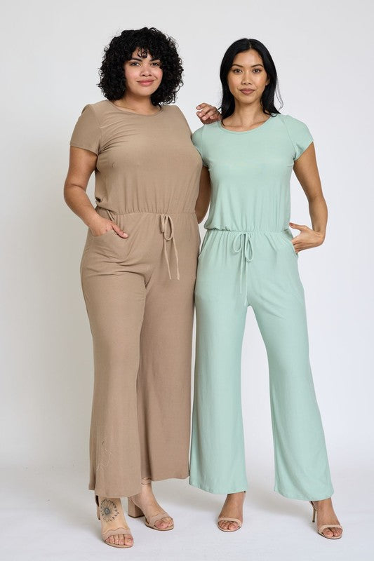 Spring Short Sleeve Jumpsuit W/Pocket by EG fashion | Fleurcouture