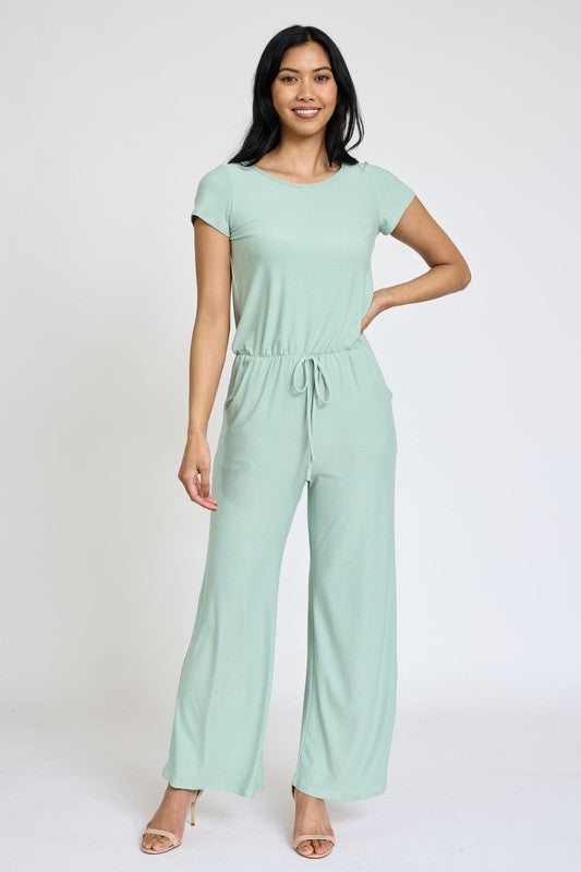 Spring Short Sleeve Jumpsuit W/Pocket by EG fashion | Fleurcouture