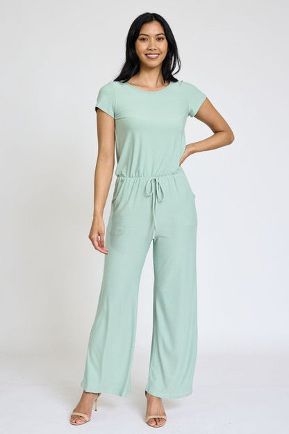 Spring Short Sleeve Jumpsuit W/Pocket by EG fashion | Fleurcouture