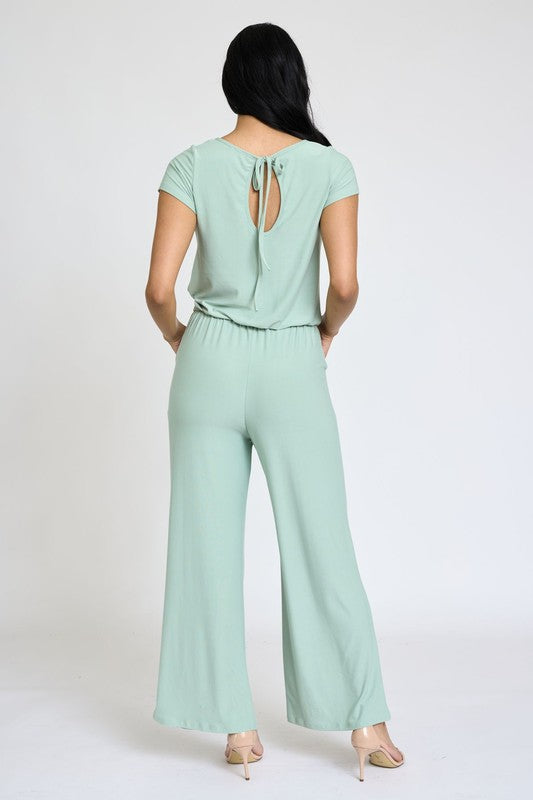 Spring Short Sleeve Jumpsuit W/Pocket by EG fashion | Fleurcouture