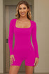 Square Neck Long Sleeve Active Romper Hot Pink S Romper by Trendsi | Fleurcouture