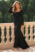 Square Neck Long Sleeve Dress Black XS Women&