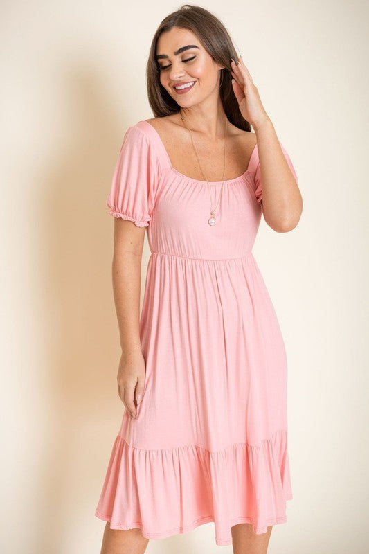 Square Neck Puff Sleeve Boho Dress by EG fashion | Fleurcouture