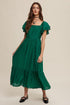 Square Neck Ruffled Short Sleeve Maxi Dress Dark Spring Green S by Listicle | Fleurcouture