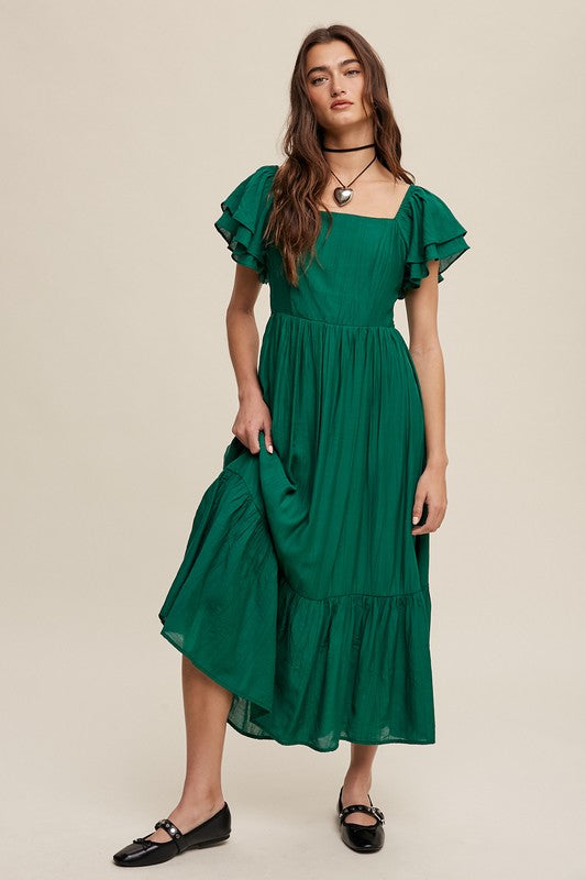 Square Neck Ruffled Short Sleeve Maxi Dress by Listicle | Fleurcouture