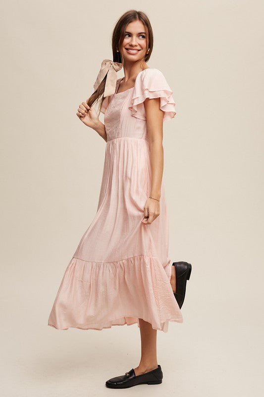 Square Neck Ruffled Short Sleeve Maxi Dress by Listicle | Fleurcouture