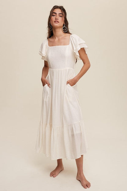 Square Neck Ruffled Short Sleeve Maxi Dress by Listicle | Fleurcouture