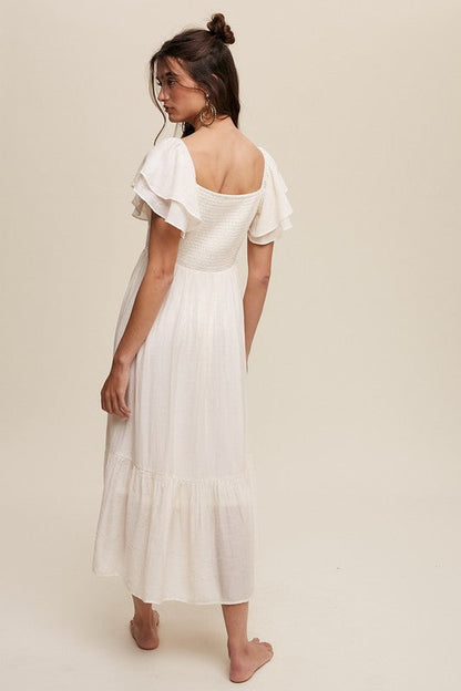 Square Neck Ruffled Short Sleeve Maxi Dress by Listicle | Fleurcouture