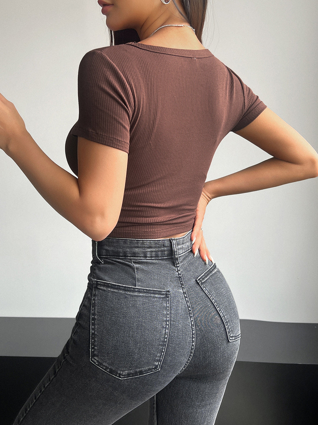 Square Neck Short Sleeve T-Shirt Tops by Trendsi | Fleurcouture