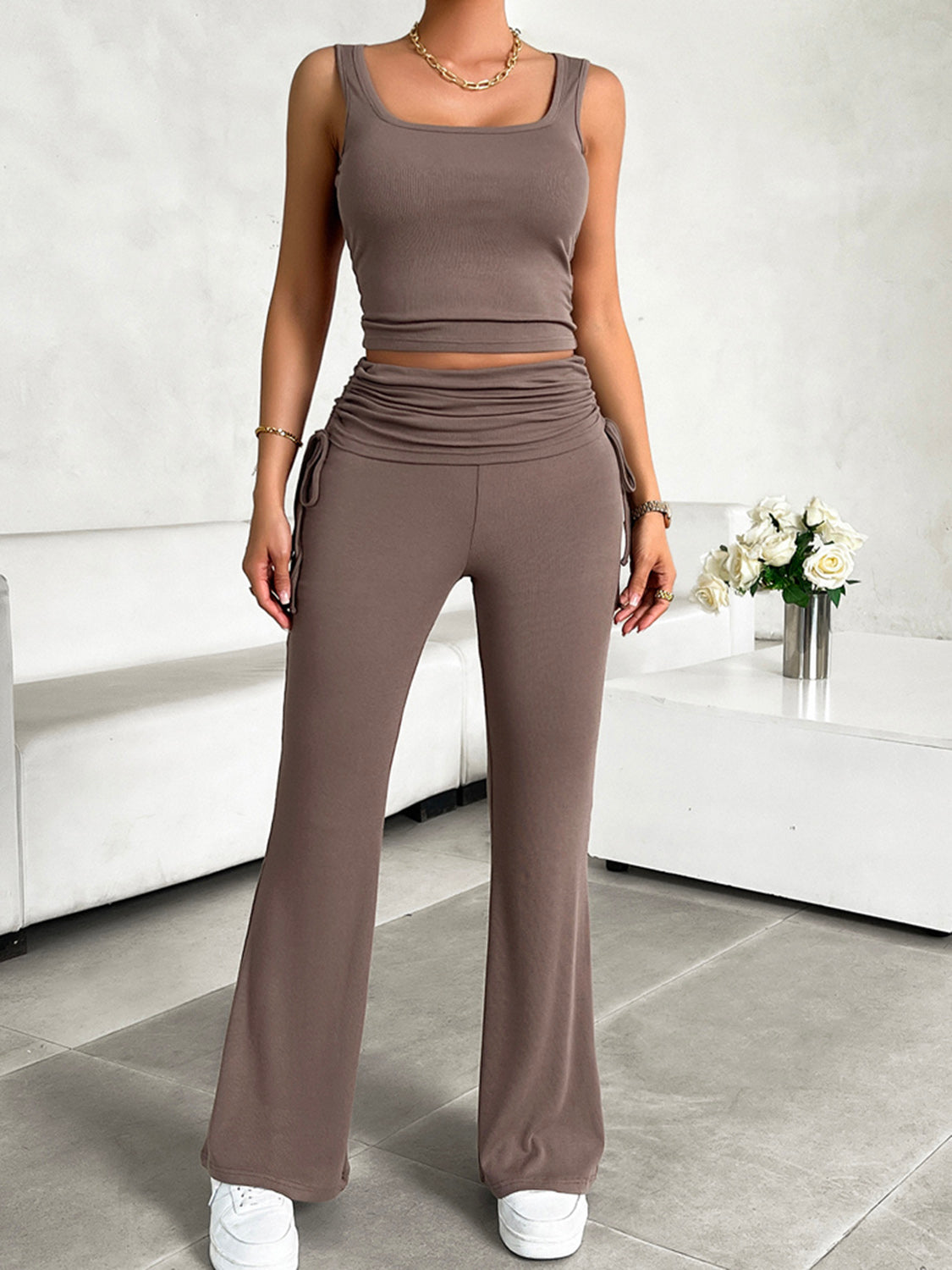 Square Neck Tank and Drawstring Pants Set SETS by Trendsi | Fleurcouture