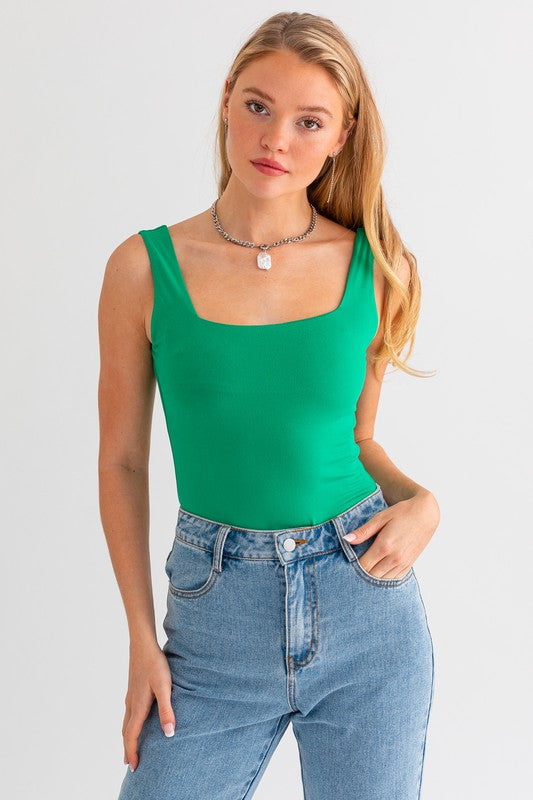 Square Neck Tank Bodysuit KELLY GREEN XS by LE LIS | Fleurcouture