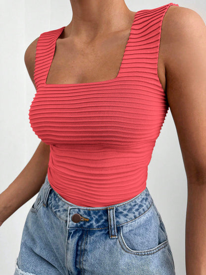 Square Neck Wide Strap Tank by Trendsi | Fleurcouture