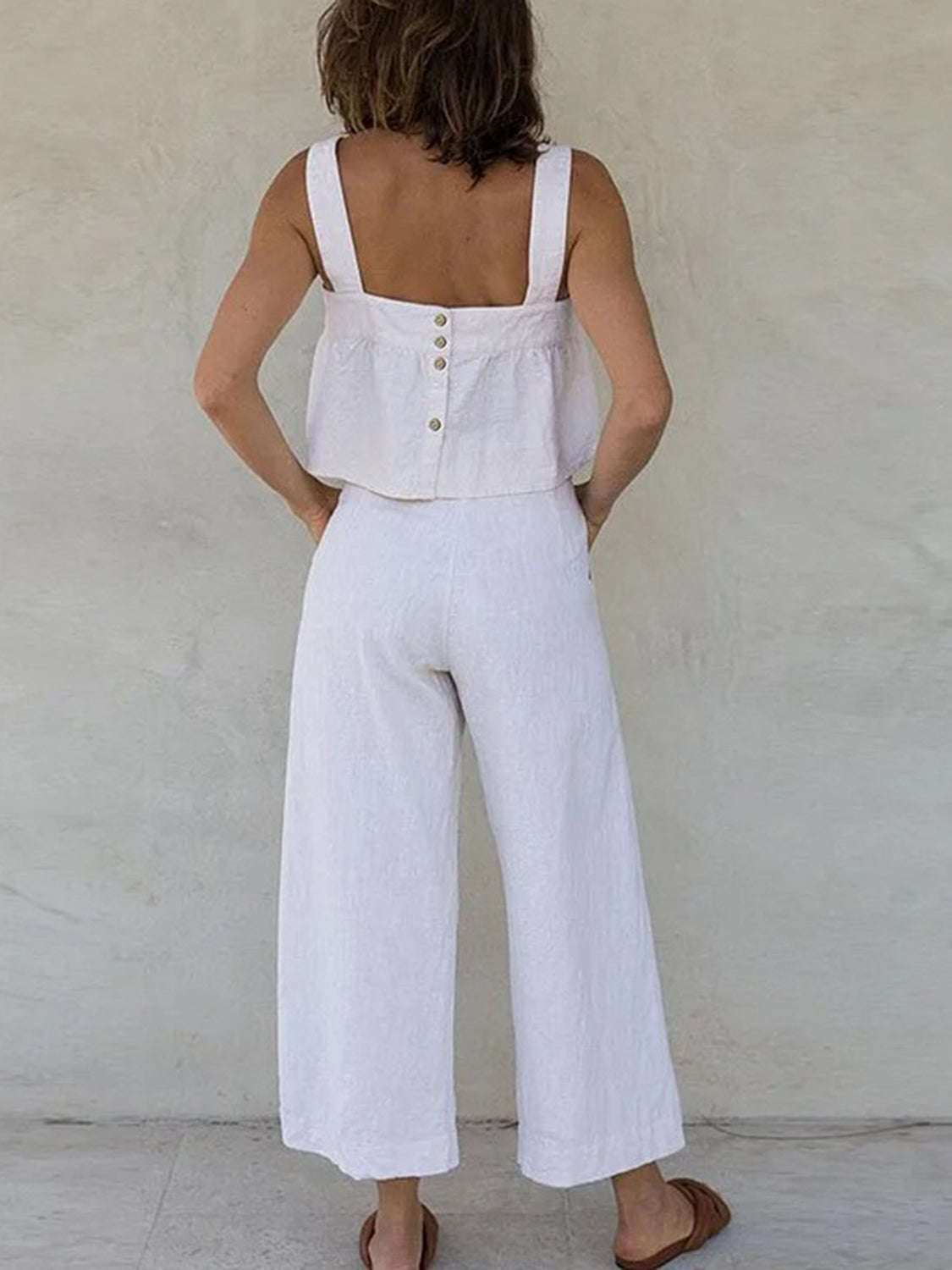 Square Neck Wide Strap Top and Pants Set Women&