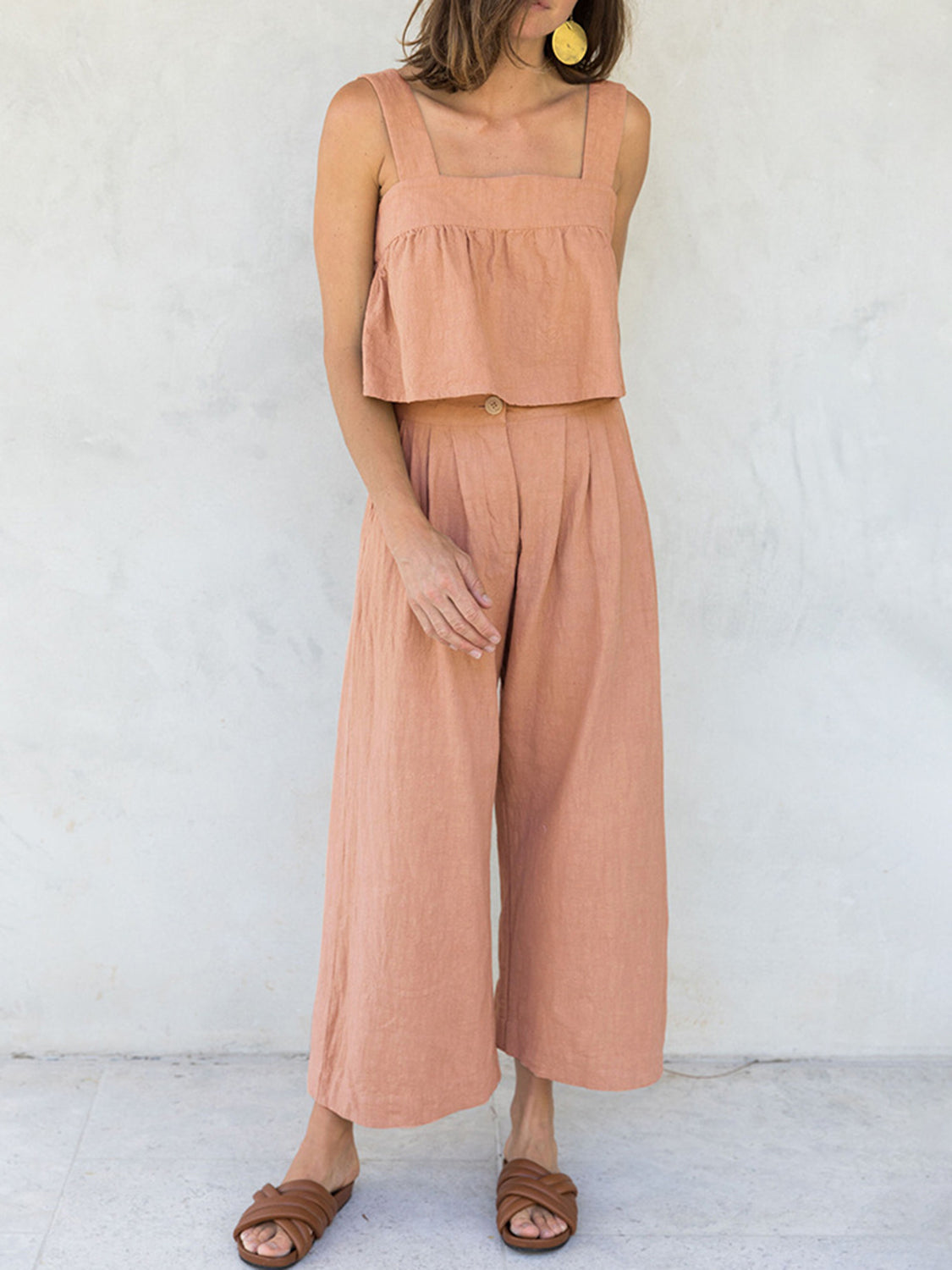 Square Neck Wide Strap Top and Pants Set Women&