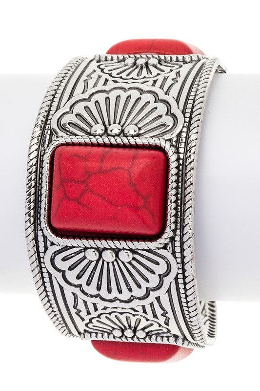 Square Stone Western Open Cuff Red O/S by LA Jewelry Plaza | Fleurcouture