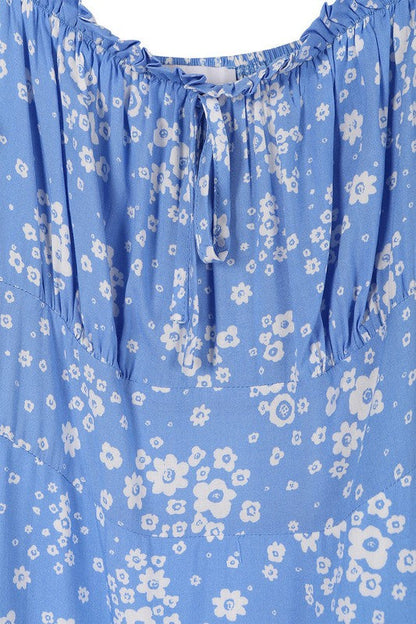 SS puff sleeve dress Blue floral by Lilou | Fleurcouture