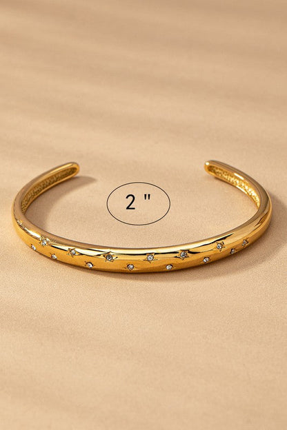 Stainless engraved star rhinestone cuff bracelet Gold one size by LA3accessories | Fleurcouture