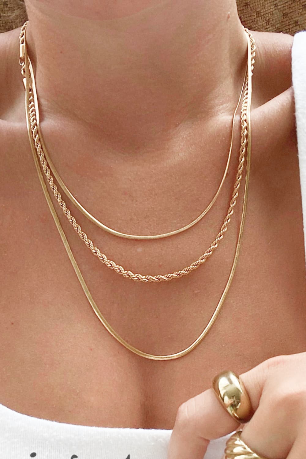 Stainless Steel 18K Gold Pleated Triple Layer Necklace Gold One Size Jewelry by Trendsi | Fleurcouture