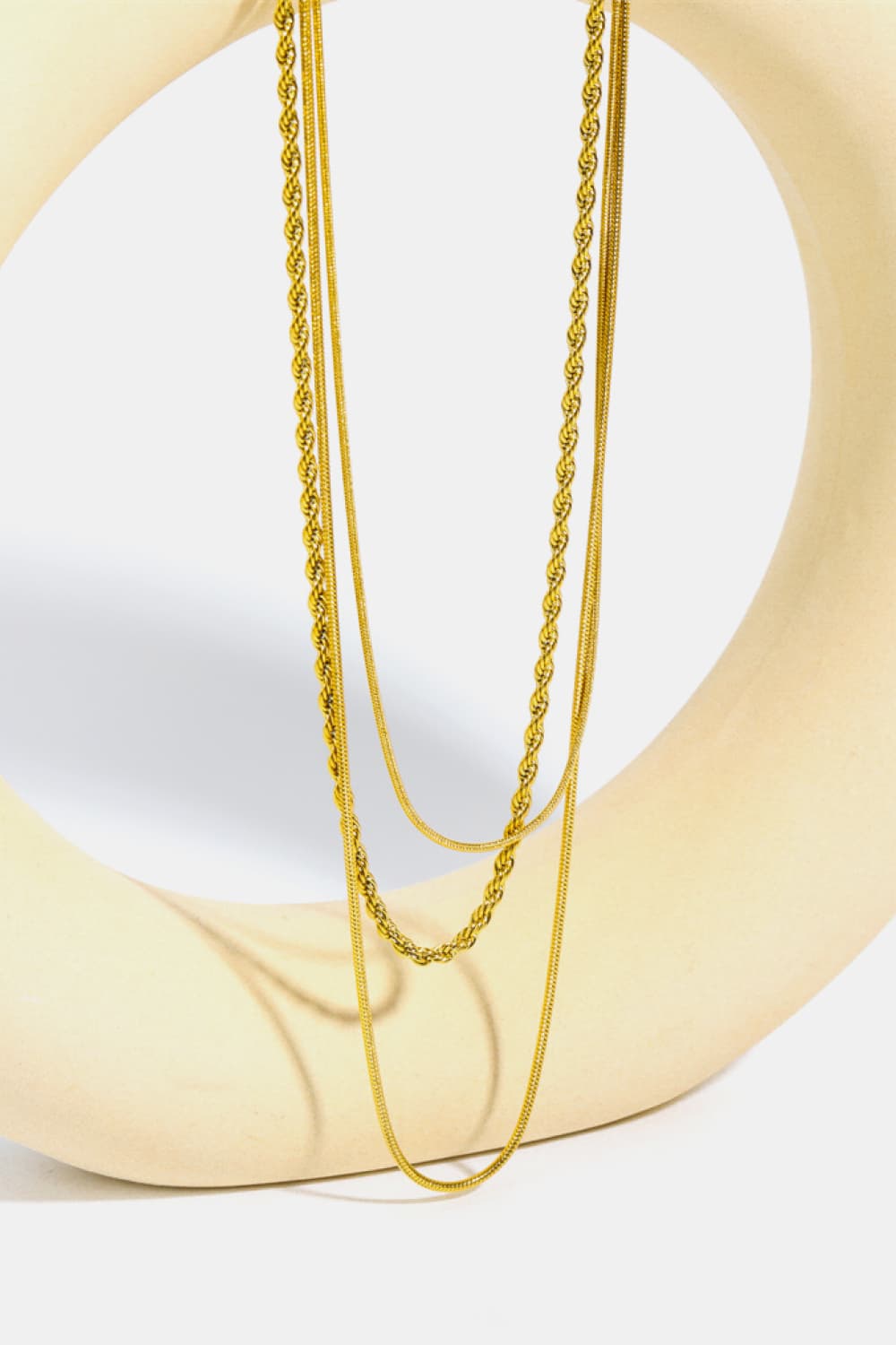 Stainless Steel 18K Gold Pleated Triple Layer Necklace Gold One Size Jewelry by Trendsi | Fleurcouture