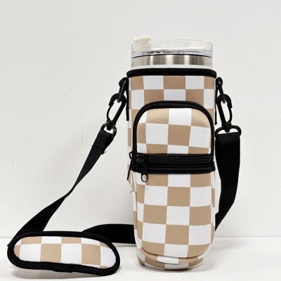 Stanley Tumbler Crossbody Bag Carry Case Checker Beige 1 by Dani &amp; Em | Fleurcouture