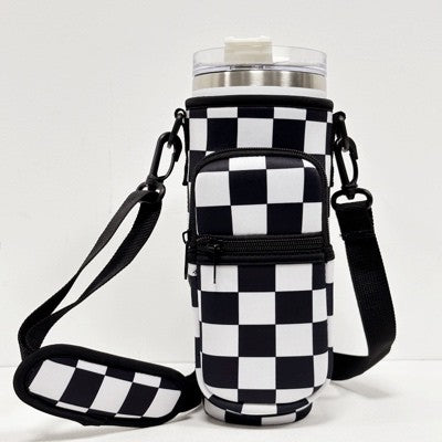 Stanley Tumbler Crossbody Bag Carry Case Checker Black 1 by Dani &amp; Em | Fleurcouture