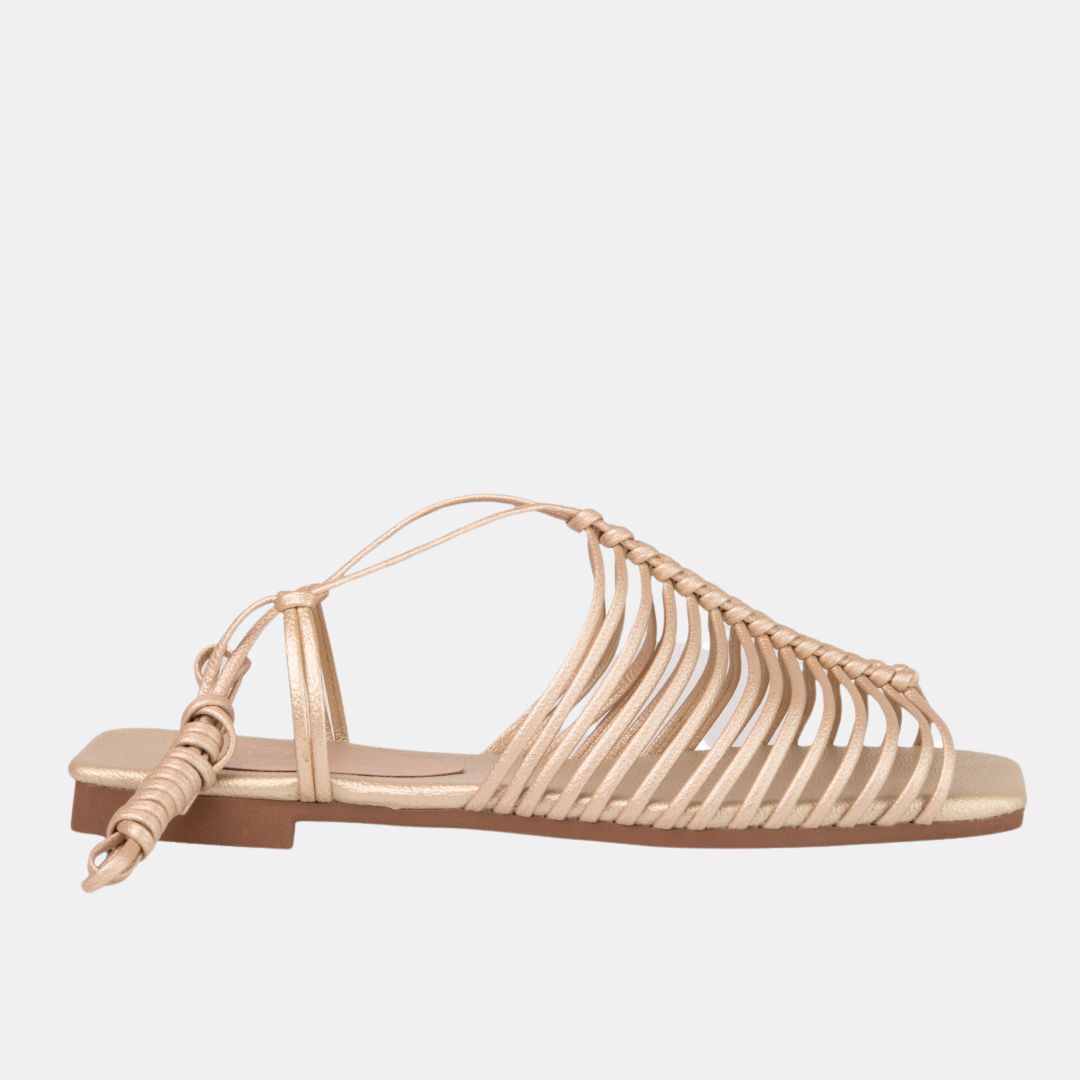 STAPPY LACE UP SANDAL 6 Gold FLATS by MODAPASSO | Fleurcouture