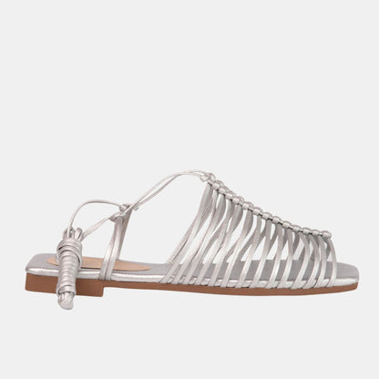 STAPPY LACE UP SANDAL 6 Silver FLATS by MODAPASSO | Fleurcouture