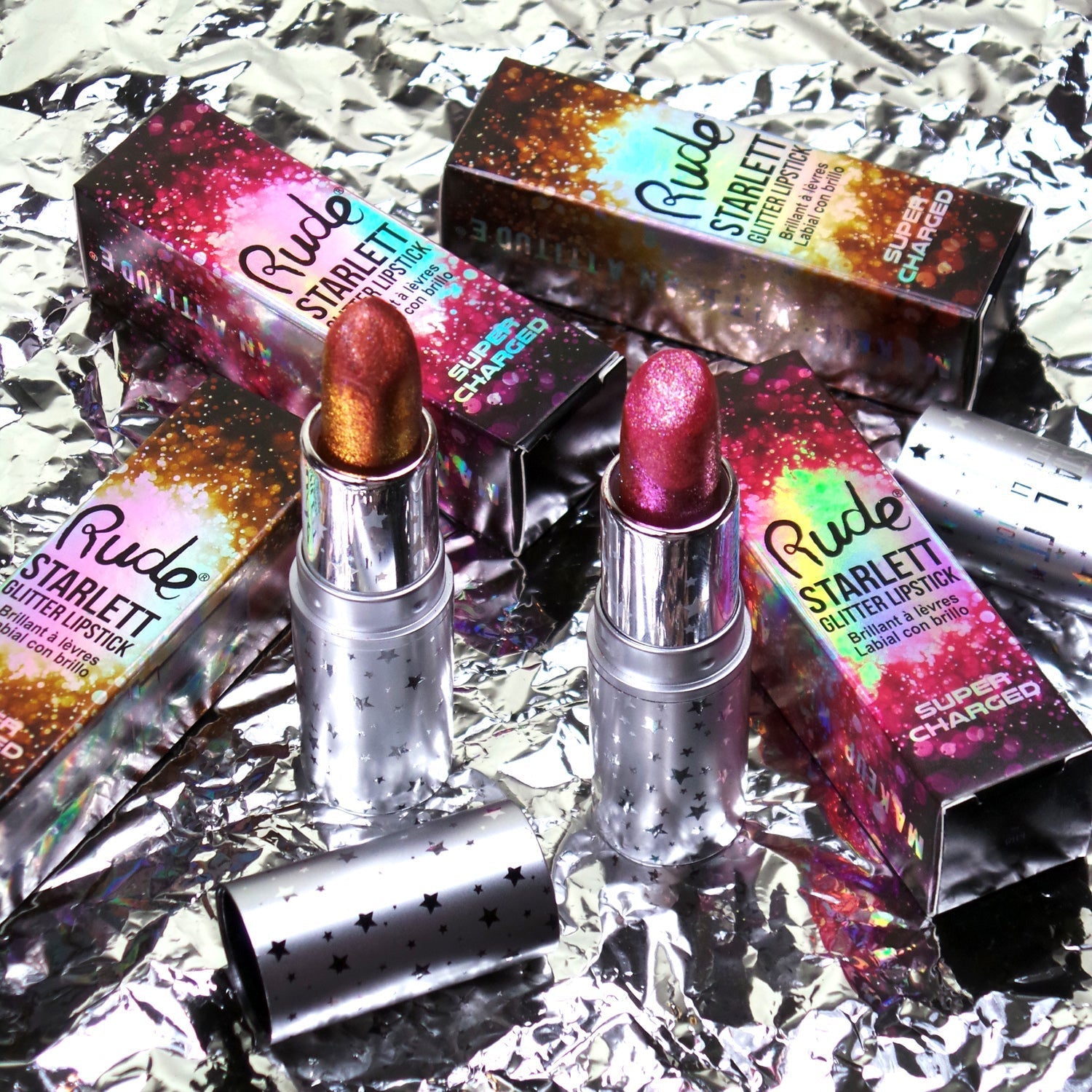 Starlett Supercharged Glitter Lipstick Diva Lipstick by Rude Cosmetics | Fleurcouture