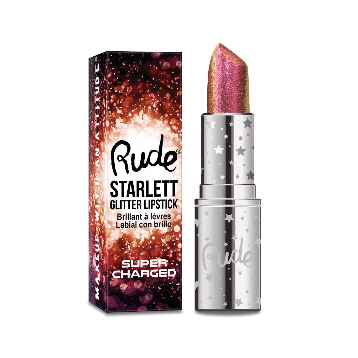 Starlett Supercharged Glitter Lipstick Diva Lipstick by Rude Cosmetics | Fleurcouture