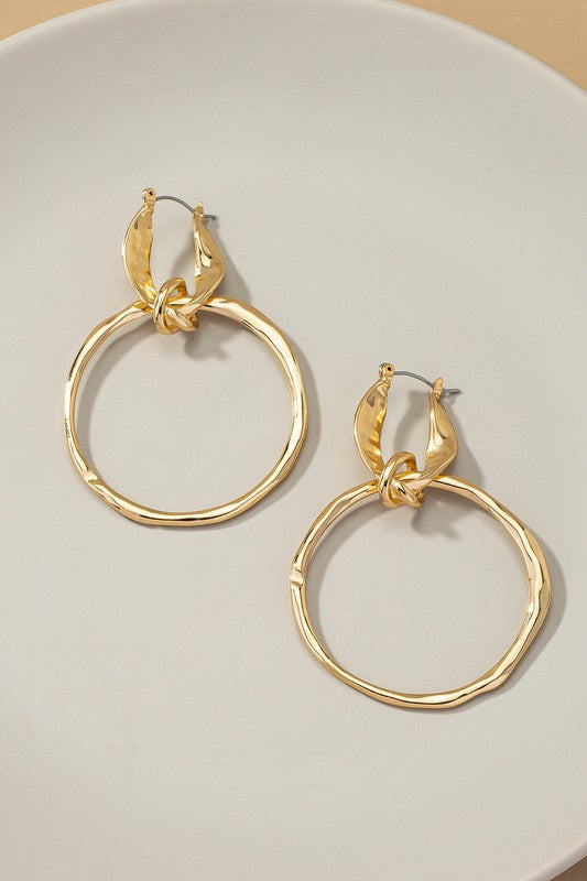 Statement hammered hoop drop earrings Gold one size by LA3accessories | Fleurcouture