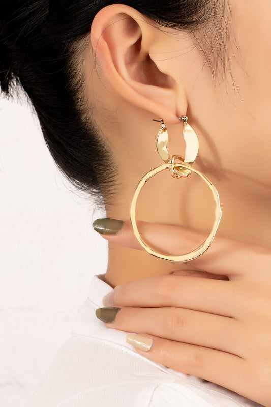 Statement hammered hoop drop earrings Gold one size by LA3accessories | Fleurcouture