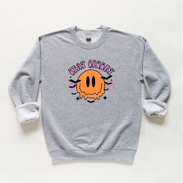 Stay Spooky Smiley Bats Youth Sweatshirt Heather Grey Large by The Juniper Shop | Fleurcouture