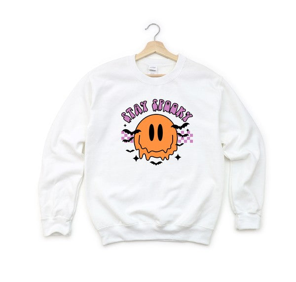 Stay Spooky Smiley Bats Youth Sweatshirt White Large by The Juniper Shop | Fleurcouture