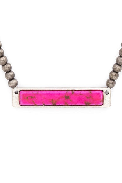 Stone Bar Pendant Beads Collar Necklace Fuchsia O/S by LA Jewelry Plaza | Fleurcouture