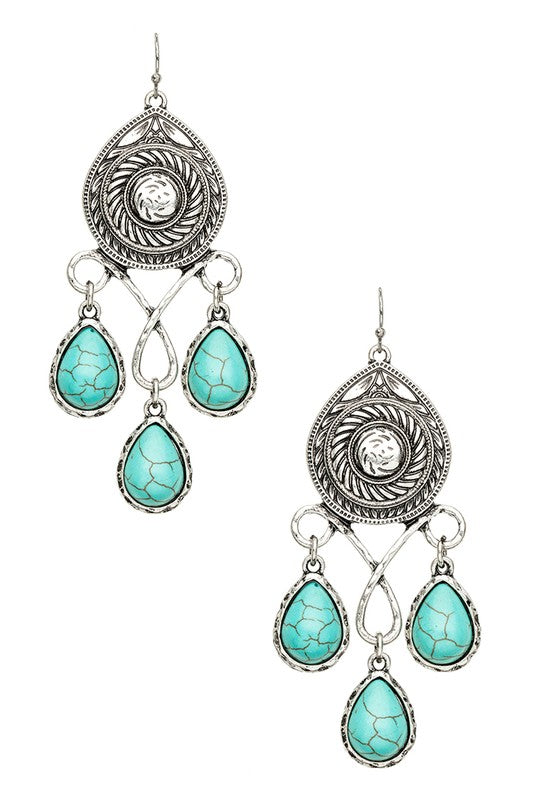 Stone Drop Chandelier Western Earrings Turquoise O/S by LA Jewelry Plaza | Fleurcouture