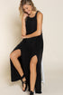 Stone Washed Side Slit Cut Out Maxi Dress BLACK S by POL | Fleurcouture