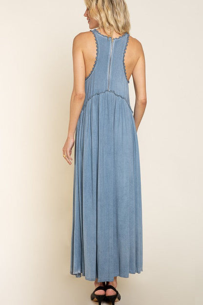 Stone Washed Side Slit Cut Out Maxi Dress by POL | Fleurcouture