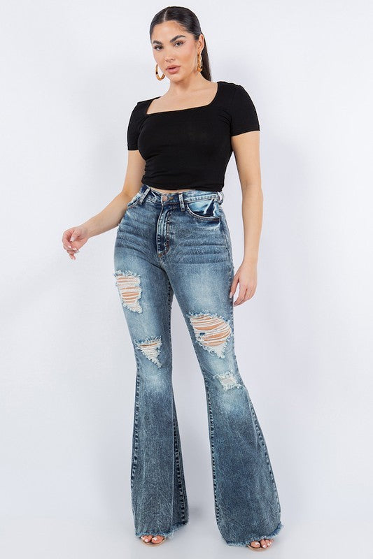 Storm Bell Bottom Jean- 32&quot; Inseam Blue by GJG Denim | Fleurcouture