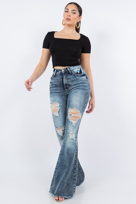 Storm Bell Bottom Jean- 32&quot; Inseam Blue by GJG Denim | Fleurcouture